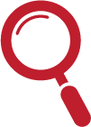 Burgundy Red Icon of a magnifying glass